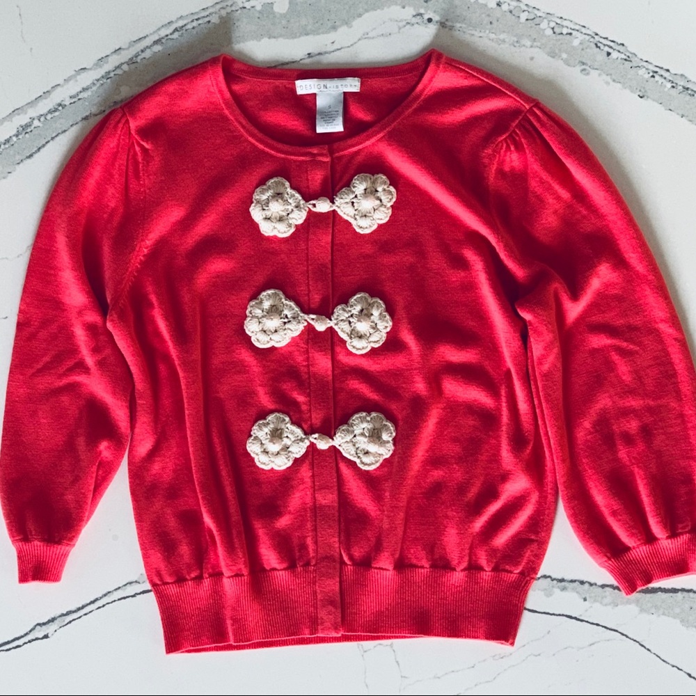 Design History Coral Cardigan Crocheted Buttons S - Picture 2 of 6